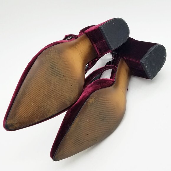 Garnet Hill Esta Crossover Strap Block Heels Burgundy Velvet Size 38 Pointy Toe - Picture 11 of 16